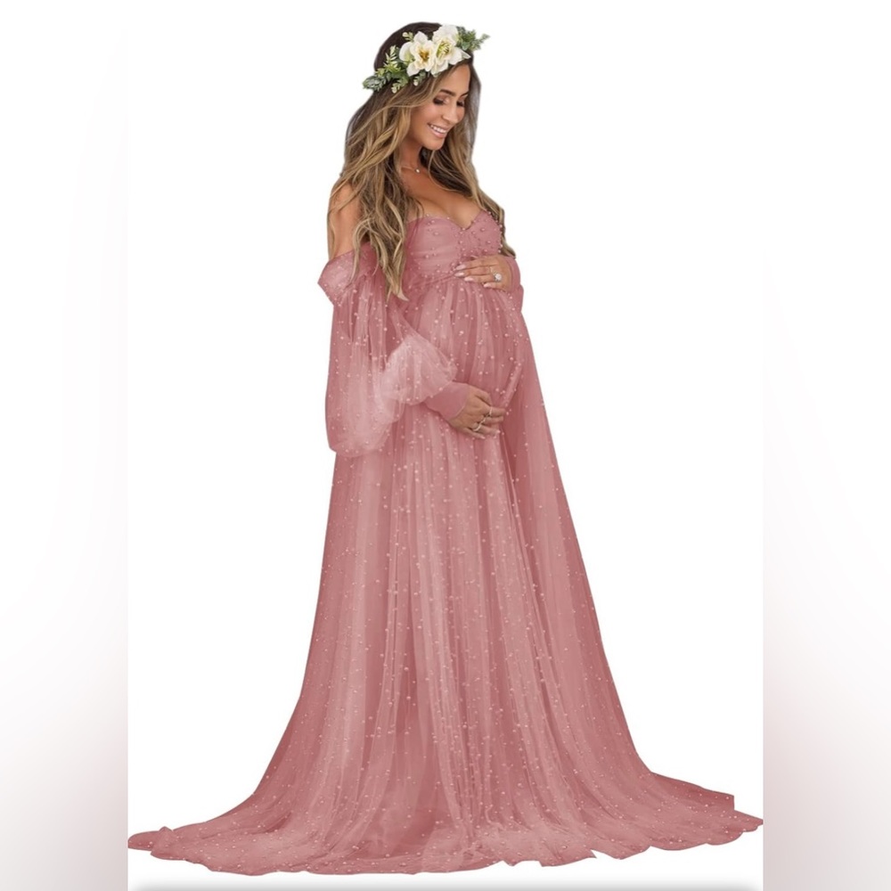 NWT Dusty Rose Tulle Pearl Maternity photo shoot dress!